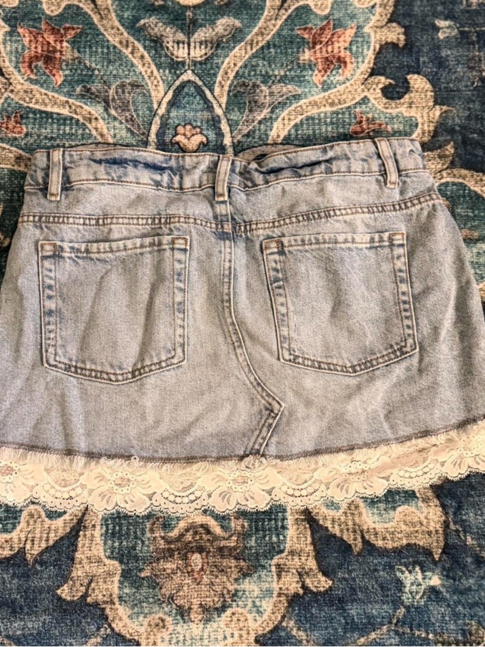 Urban Outfitters Denim Mini Skirt with Cream Lace Trim - Picture 5 of 5